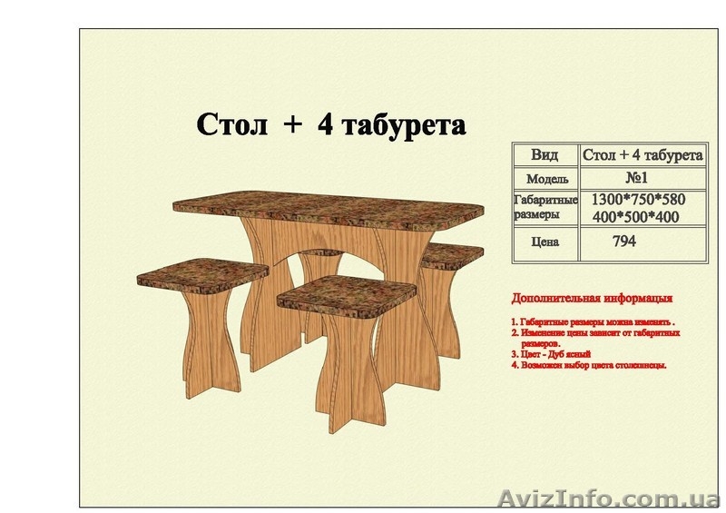 Стол + 4 табурета - <ro>Изображение</ro><ru>Изображение</ru> #1, <ru>Объявление</ru> #627246
